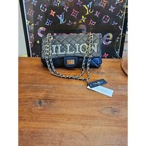 Soulfina Collection Black Quilted Shoulder Bag Rhinestone Chain